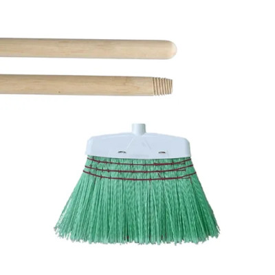 Escombra via-plast verda amb mànec de fusta