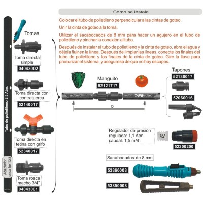 Connexiío directa de tuberia de PE a cinta de reg